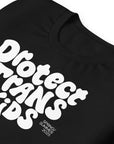 Protect Trans Kids T-Shirt with Groovy Type Font on front of Black Relaxed Fit T-Shirt