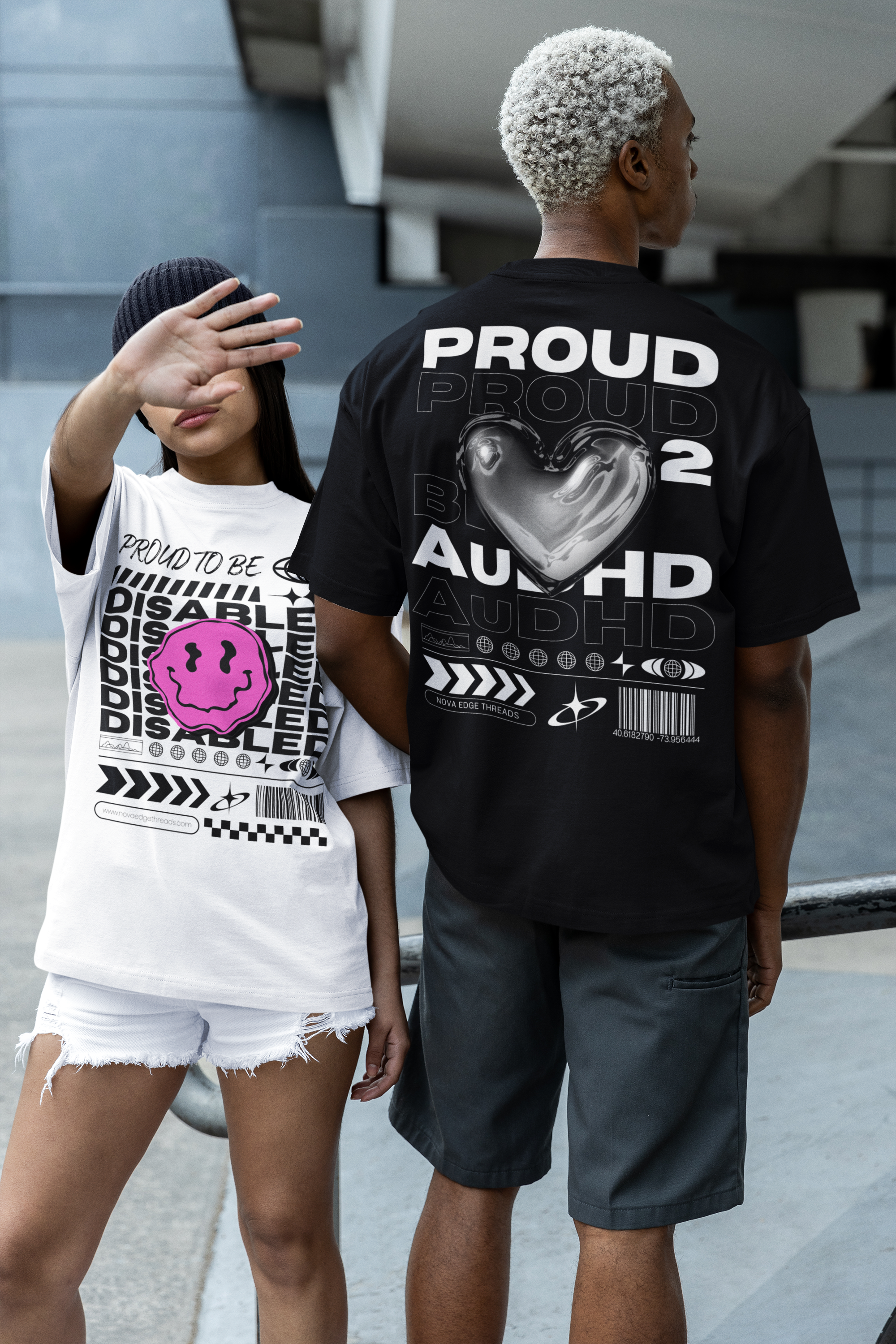 Proud to be AuDHD Graphic Tee Chrome Heart ADHD and Autism Pride Oversize Deep Drop Shoulder Tee Oversize Deep Drop Shoulder Tee - 190 GSM