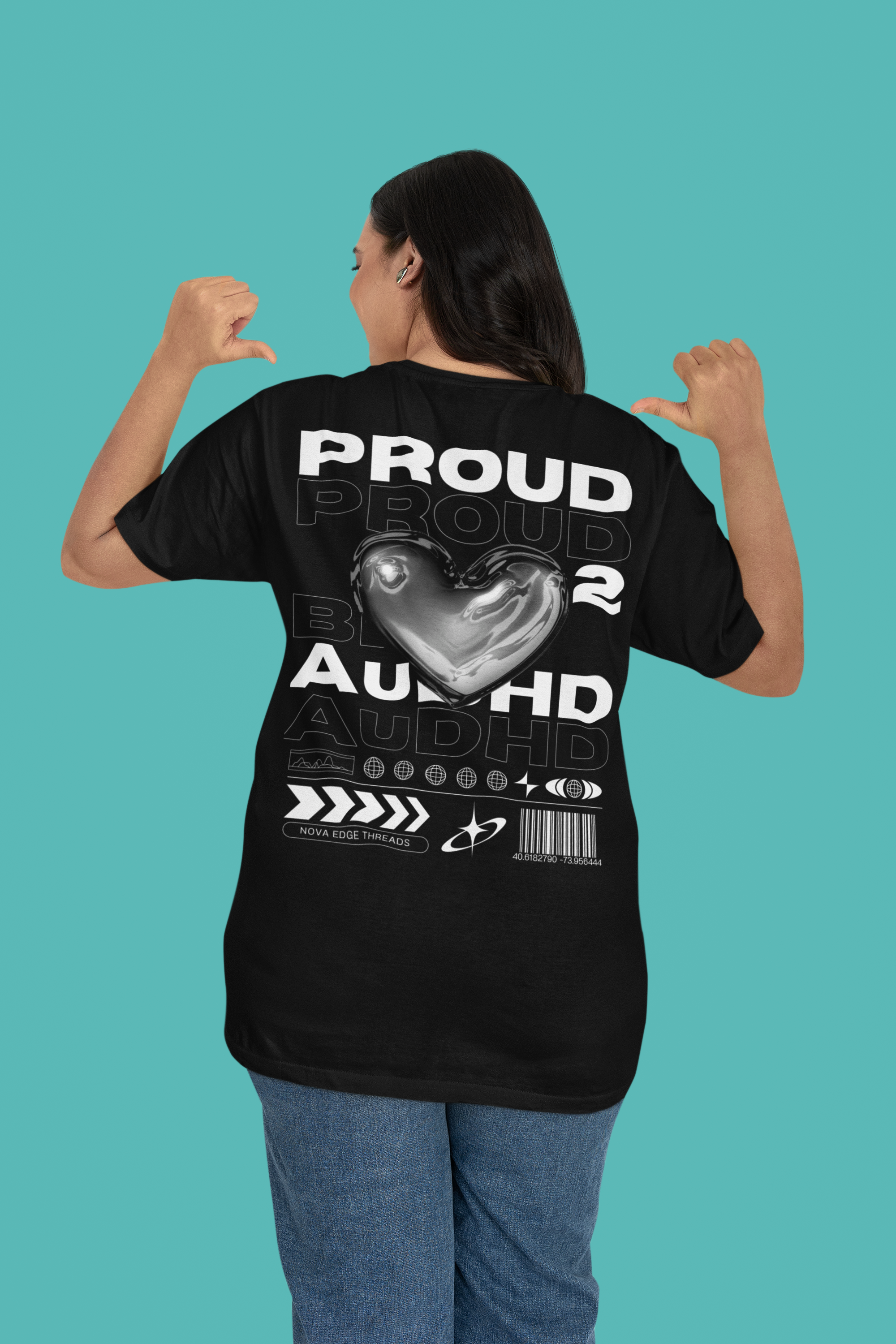 Proud to be AuDHD Graphic Tee Chrome Heart ADHD and Autism Pride Oversize Deep Drop Shoulder Tee Oversize Deep Drop Shoulder Tee - 190 GSM