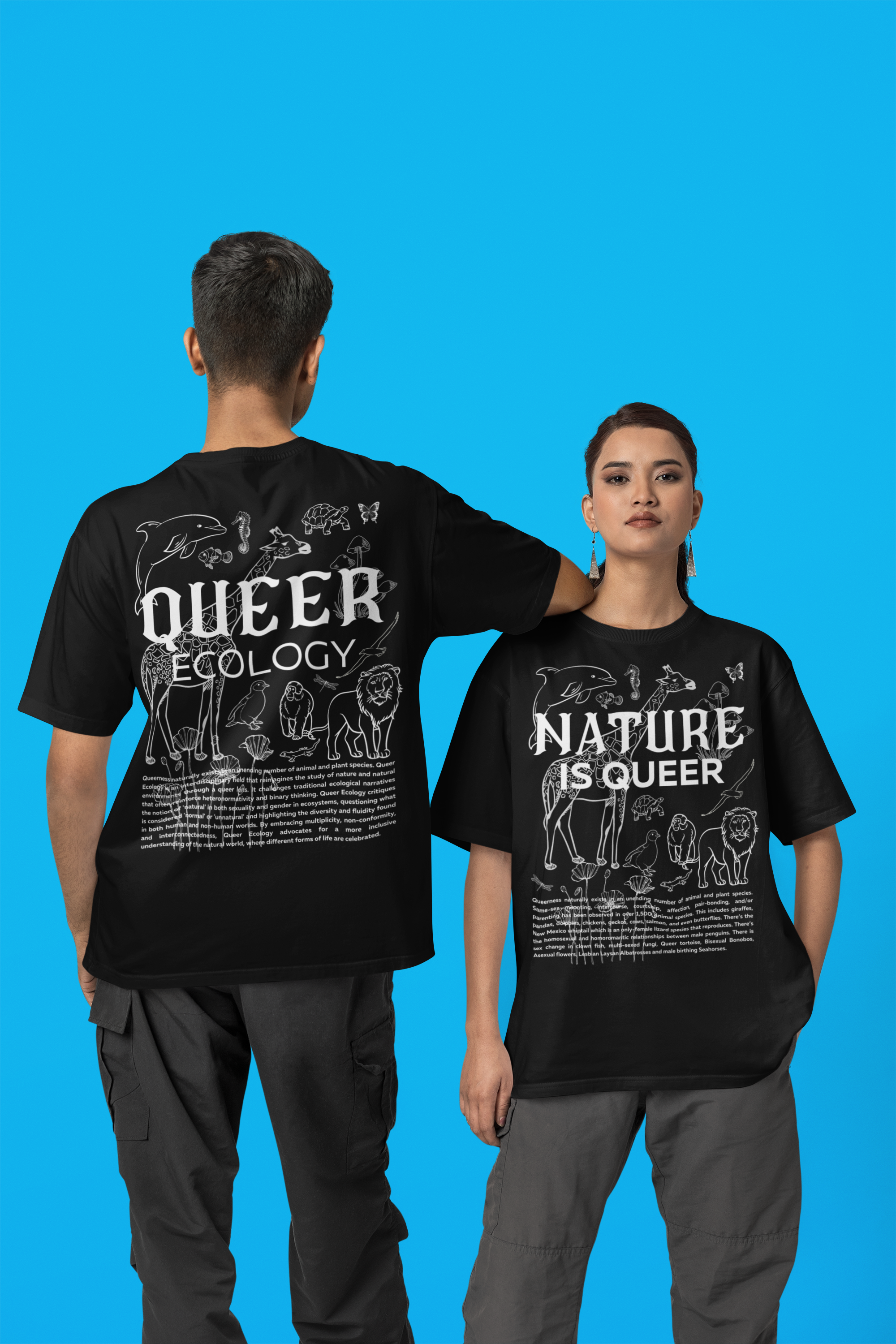 Nature is Queer Front Graphic Tee Queer Pride Shirt Black Oversize Tee Oversize Deep Drop Shoulder Tee - 190 GSM