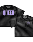Queer Cat Club Queer Pride on Black Mesh Tee See-through Boxy Net T-shirt See-through Boxy Net T-Shirt
