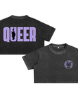 Queer Cat Club Queer Pride Lavender Text on Snow Washed Crop Top Snow Washed Crop Top