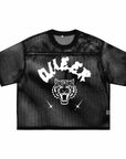 Queer Pride Punk Tattoo Inspired Design on front of Black See-through Boxy Net T-shirt See-through Boxy Net T-Shirt