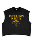Rebellion is in my Roots Protest Black and Yellow French Terry Boxy Tank Top French Terry Boxy Tank Top