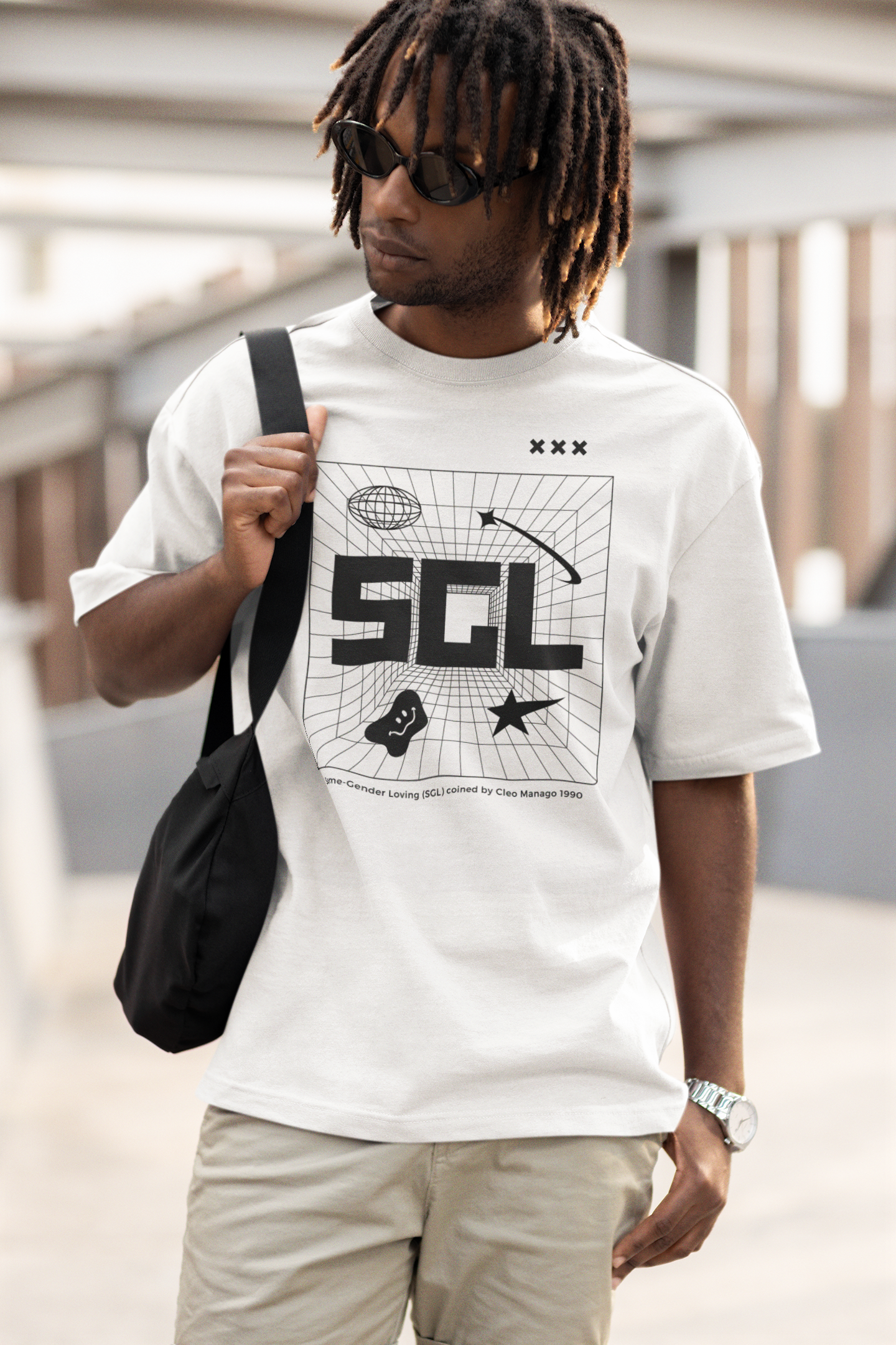SGL Pride T-Shirt Same Gender Loving Black Pride White Oversize Deep Drop Shoulder Tee Oversize Deep Drop Shoulder Tee - 190 GSM