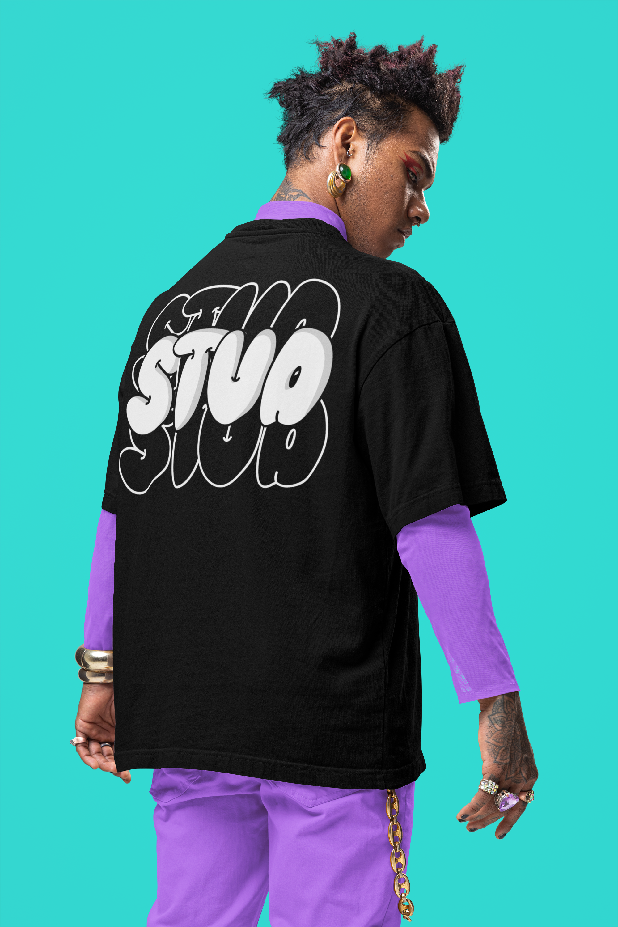 Stud Pride T Shirt Bubble Letter Graffiti Inspired Acid Wash Oversize T-Shirt Acid Wash Oversize T-Shirt