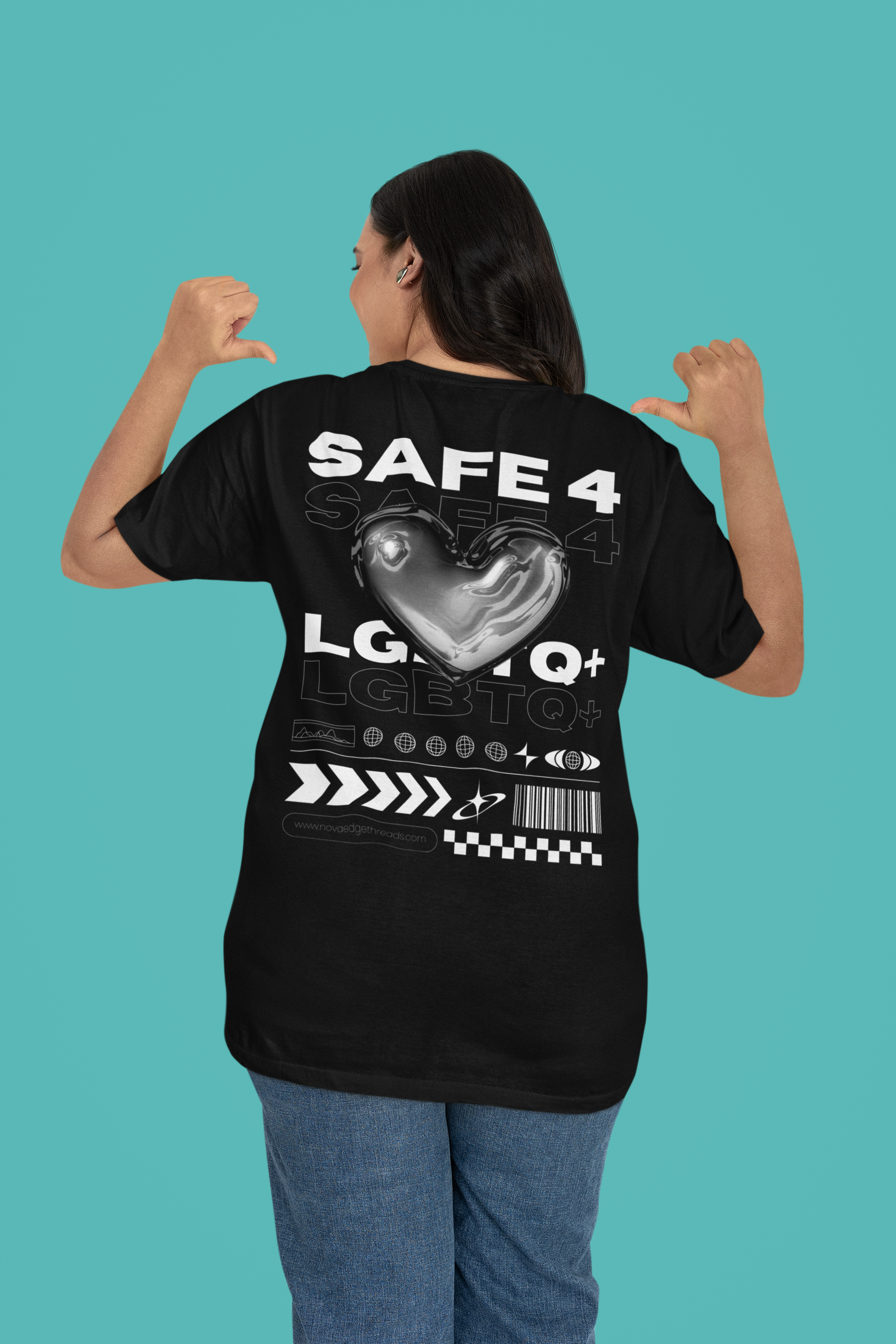 Safe for LGBTQ+ People Pride T-Shirt on Black Oversize Deep Drop Shoulder Tee Oversize Deep Drop Shoulder Tee - 190 GSM