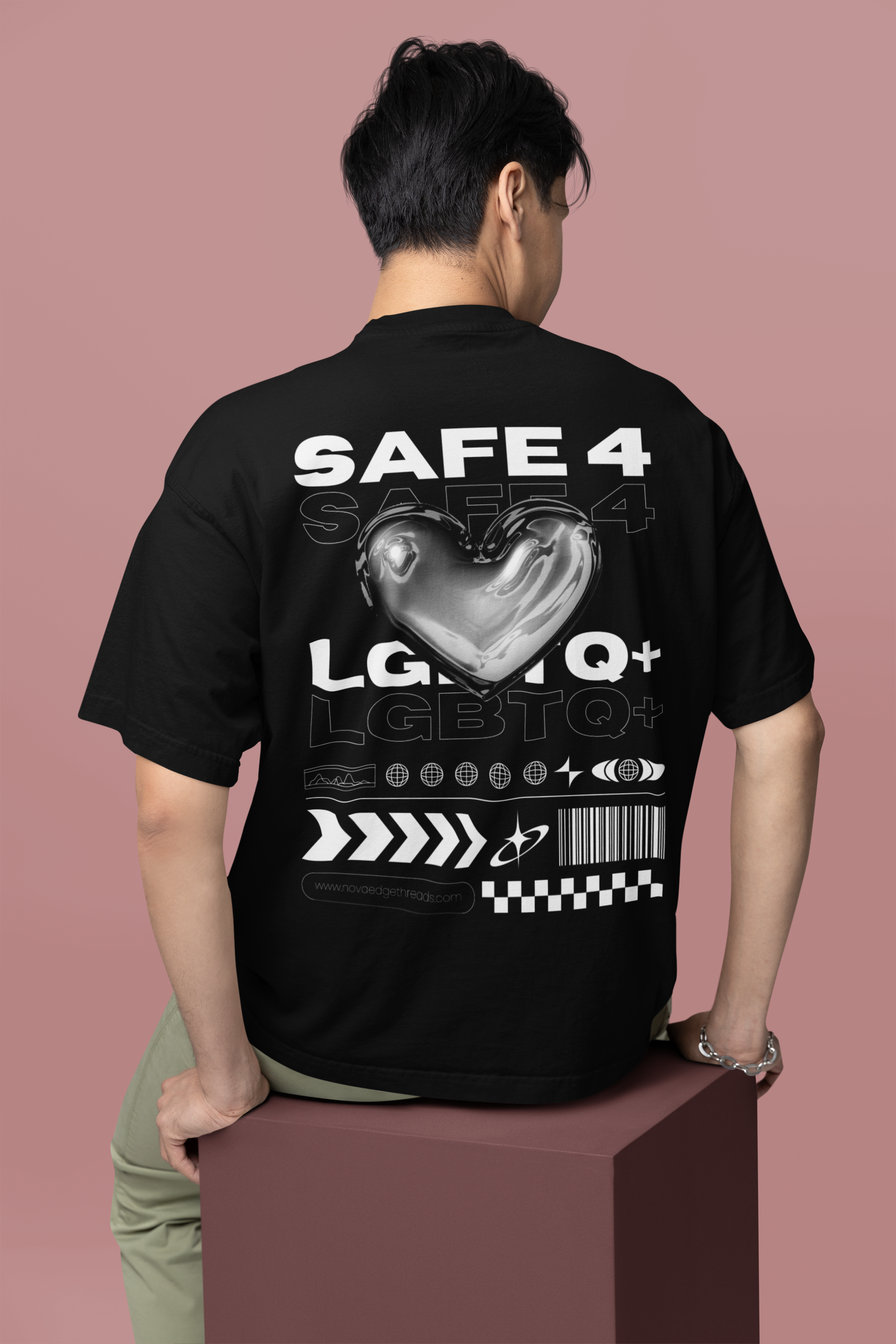 Safe for LGBTQ+ People Pride T-Shirt on Black Oversize Deep Drop Shoulder Tee Oversize Deep Drop Shoulder Tee - 190 GSM