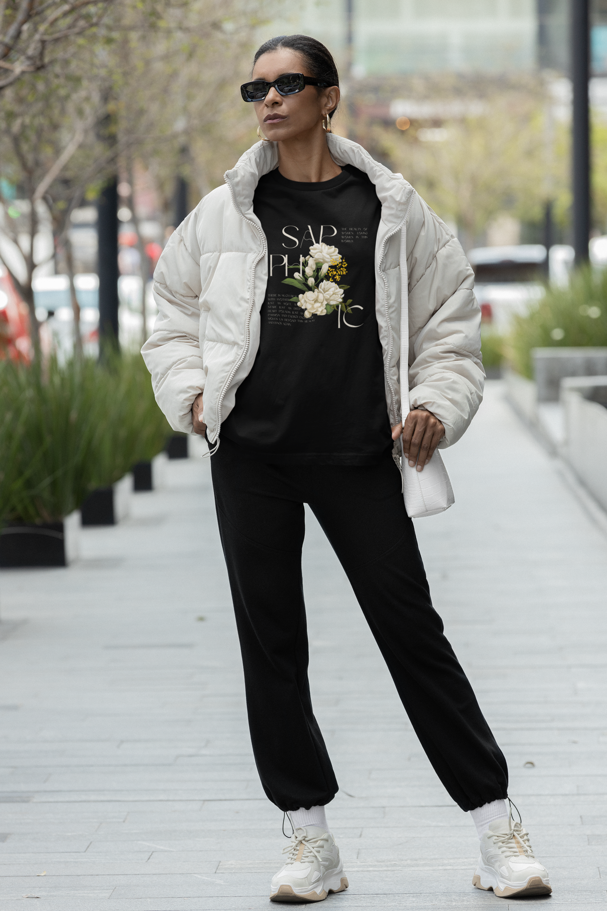 Sapphic Pride T-Shirt WLW Graphic Tee Black Oversize Deep Drop Shoulder Tee Oversize Deep Drop Shoulder Tee - 190 GSM