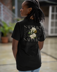 Sapphic Pride T-Shirt Vintage Flowers on Black Oversize Deep Drop Shoulder Tee Oversize Deep Drop Shoulder Tee - 190 GSM