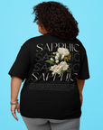 Sapphic Pride T-Shirt Vintage Flowers on Black Oversize Deep Drop Shoulder Tee Oversize Deep Drop Shoulder Tee - 190 GSM