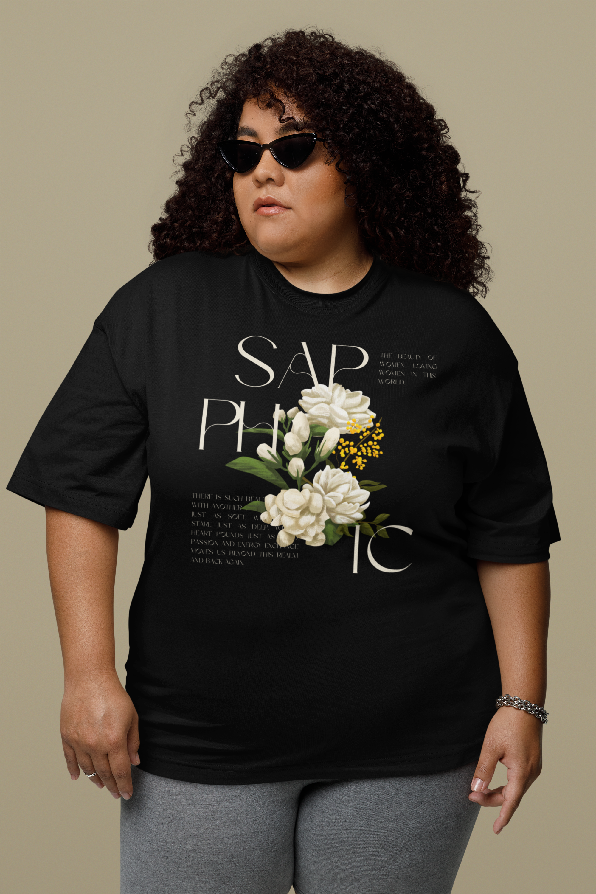 Sapphic Pride T-Shirt WLW Graphic Tee Black Oversize Deep Drop Shoulder Tee Oversize Deep Drop Shoulder Tee - 190 GSM