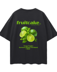 Fruitcake T-Shirt Green Limes on back of Gay Pride Black Oversize Tee Oversize Deep Drop Shoulder Tee - 190 GSM
