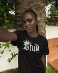 Stud Pride Shirt Spray Paint Crown Black Lesbian Pride on front of Black Oversize Deep Drop Shoulder Tee Oversize Deep Drop Shoulder Tee - 190 GSM