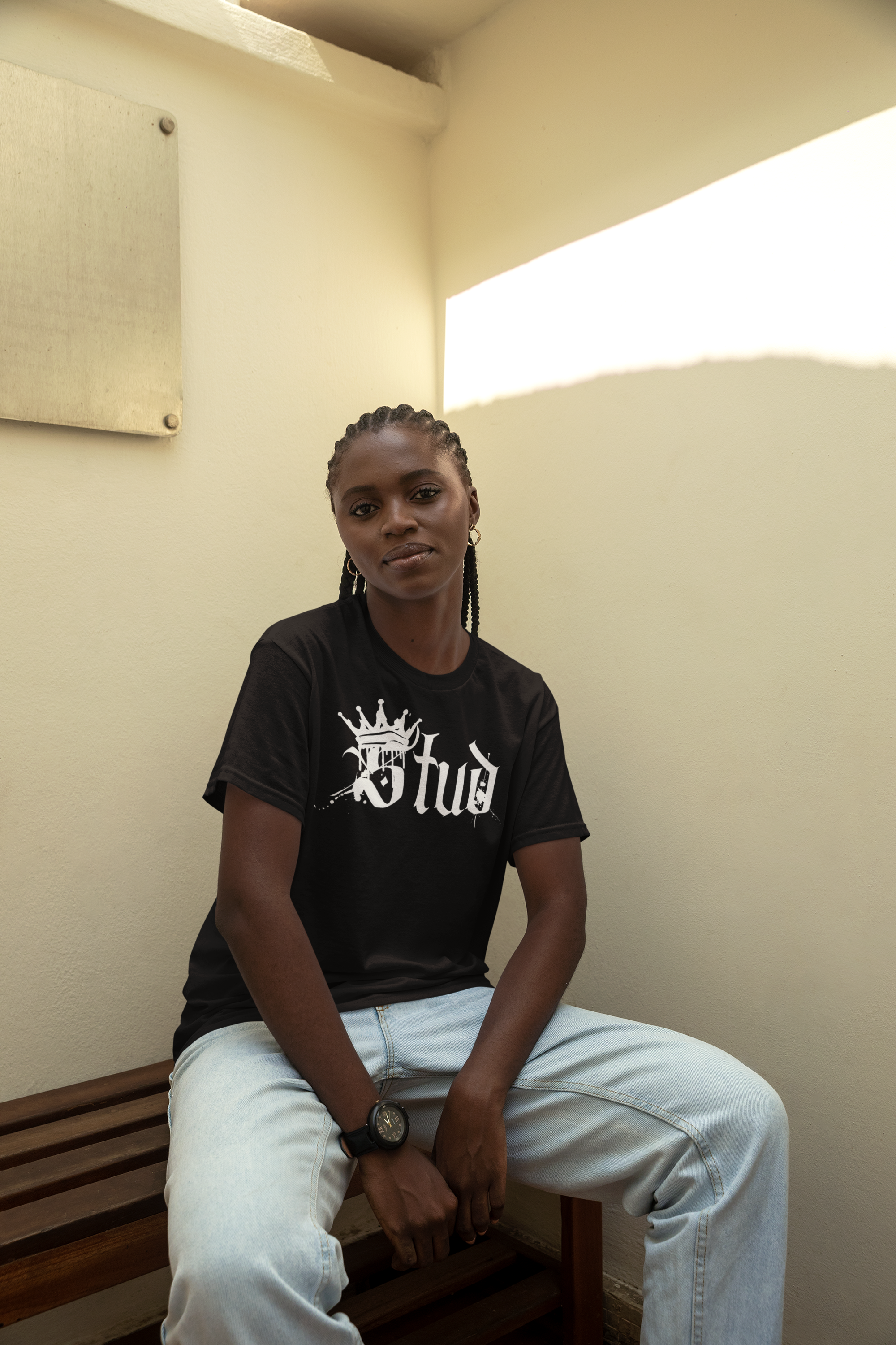 Stud Pride Shirt Spray Paint Crown Black Lesbian Pride on front of Black Oversize Deep Drop Shoulder Tee Oversize Deep Drop Shoulder Tee - 190 GSM