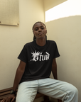 Stud Pride Shirt Spray Paint Crown Black Lesbian Pride on front of Black Oversize Deep Drop Shoulder Tee Oversize Deep Drop Shoulder Tee - 190 GSM