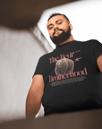 The Bear Brotherhood Gay Pride T-Shirt on front of Black Oversize Deep Drop Shoulder Tee