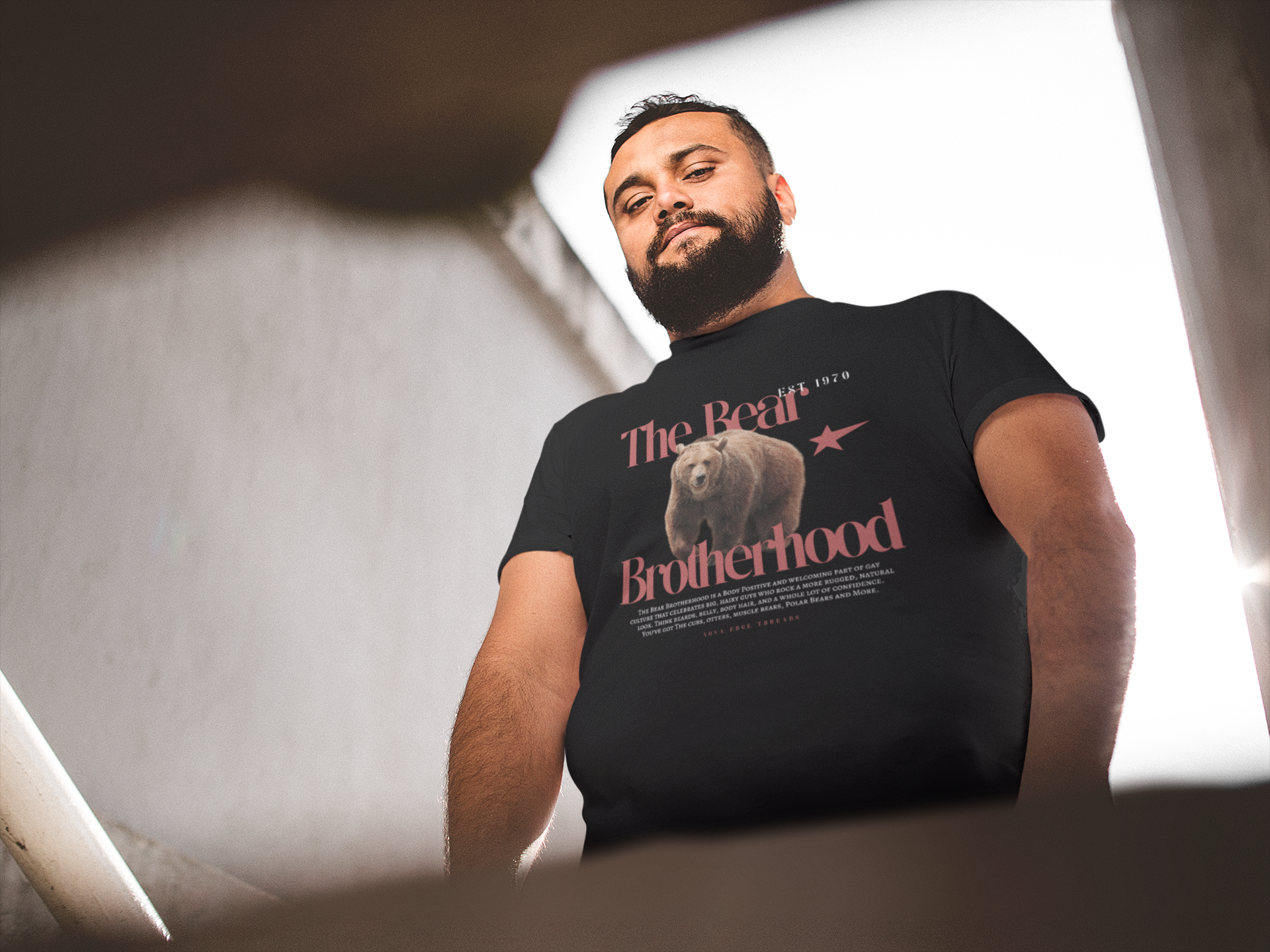 The Bear Brotherhood Gay Pride T-Shirt on front of Black Oversize Deep Drop Shoulder Tee Oversize Deep Drop Shoulder Tee - 190 GSM