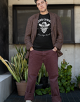 Trans Cowboy Vintage Graphic Tee Transmasc Pride on front of Black Acid Wash Oversize T-Shirt - 250 GSM Acid Wash Oversize T-Shirt