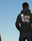 Trans King with a Crown Spray Paint Graffiti Style Streetwear Hoodie Gender Diversity Trans Pride on back of Black or Gray Eco Raglan Hoodie