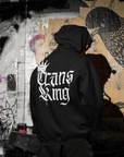 Trans King with a Crown Spray Paint Graffiti Style Streetwear Hoodie Gender Diversity Trans Pride on back of Black or Gray Eco Raglan Hoodie