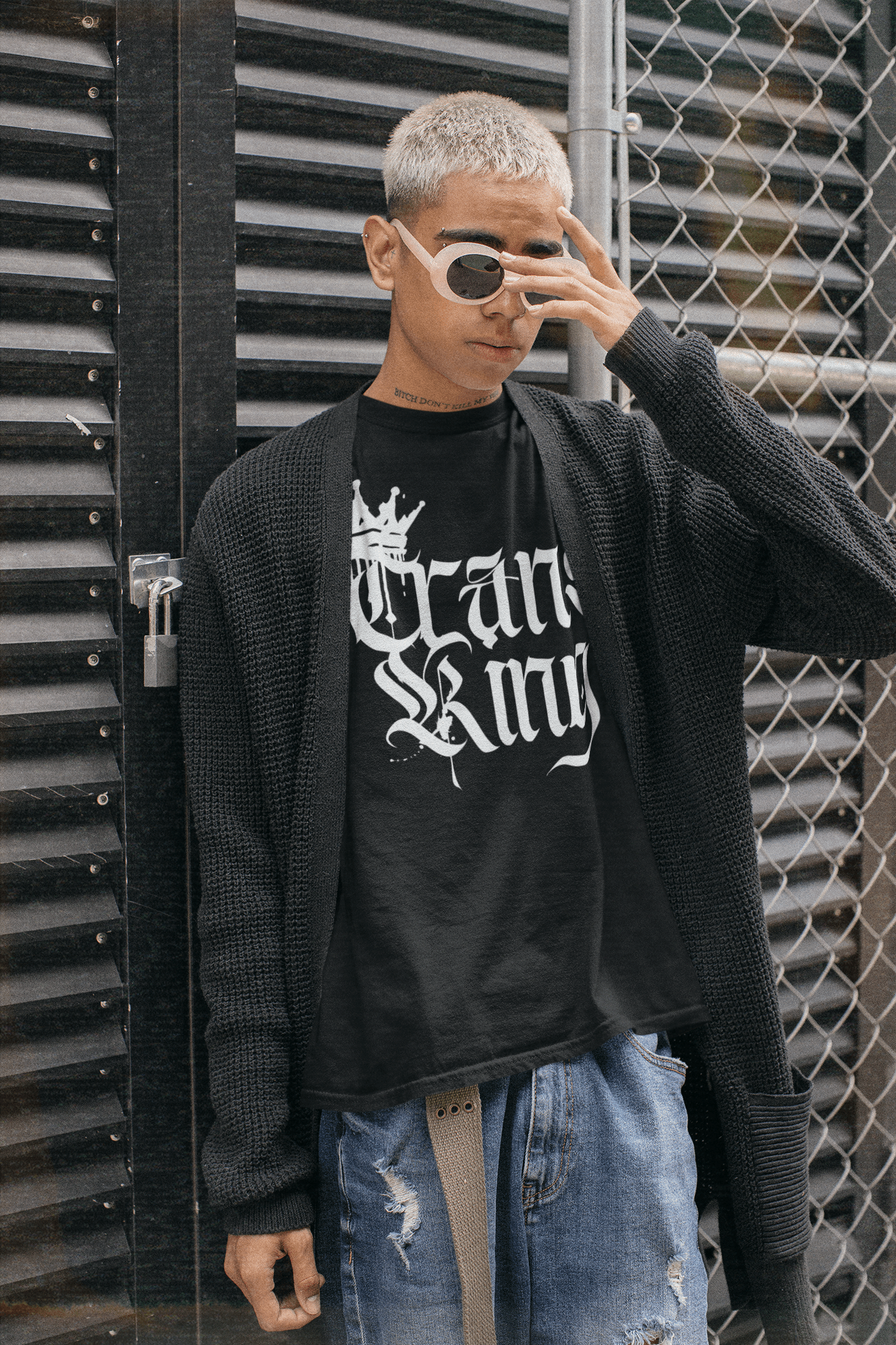 Trans King and Crown and Wednesday Font Black Relaxed Fit T-shirt Relaxed Fit T-Shirt