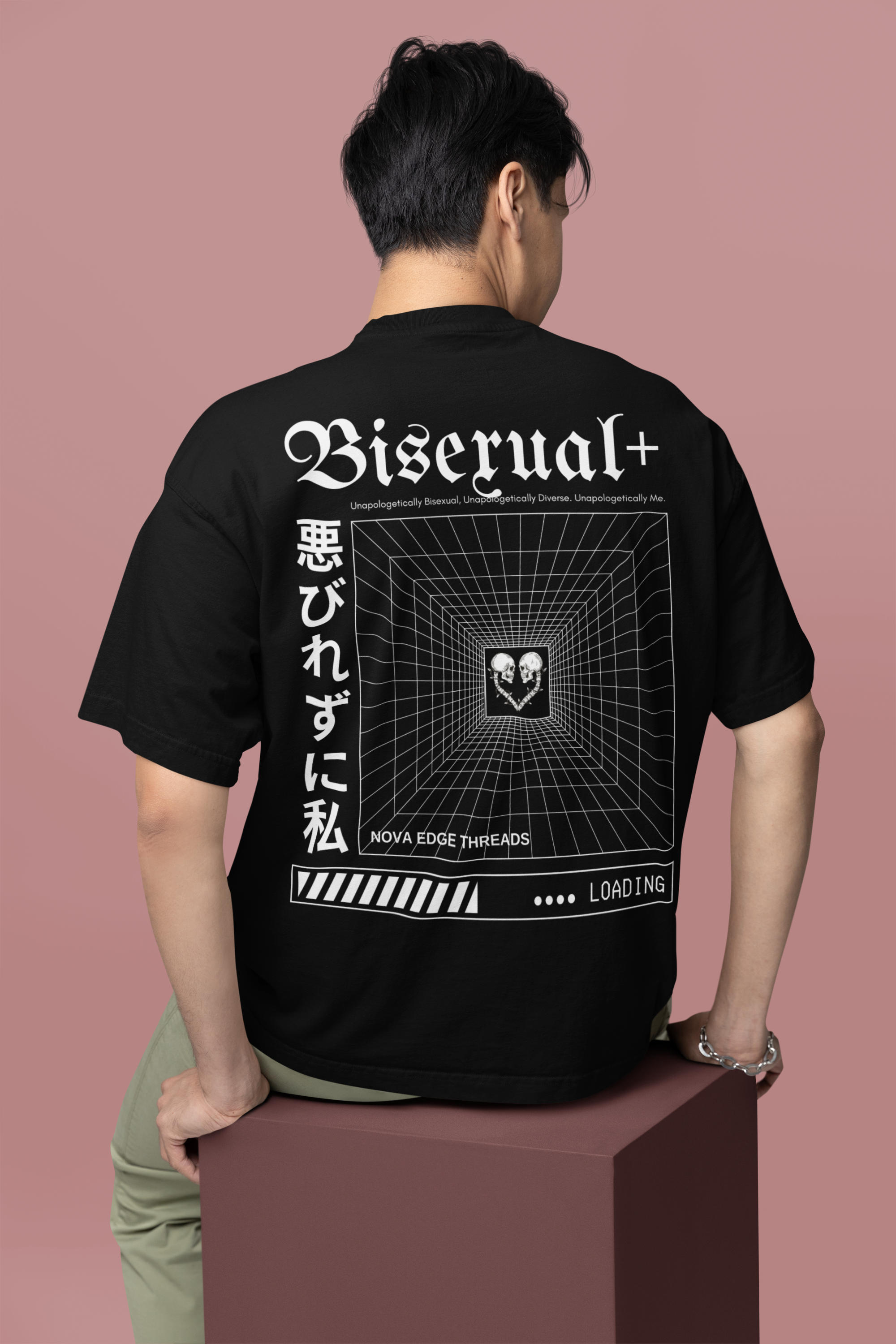 Unapologetically Bisexual Graphic Tee Pride Gear Japanese Streetwear Black Oversize Deep Drop Shoulder Tee Oversize Deep Drop Shoulder Tee - 190 GSM