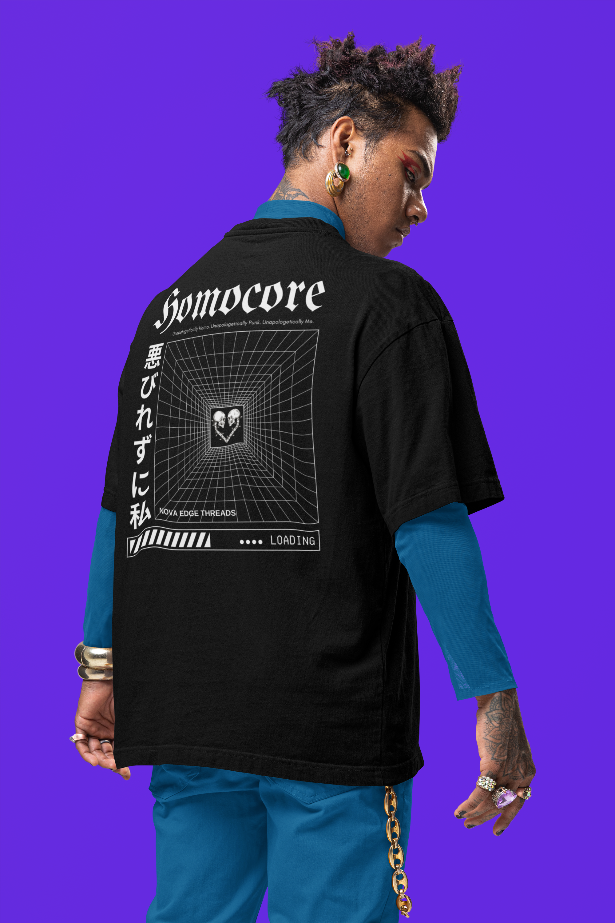 Unapologetically Homocore Graphic Tee Japanese Streetwear Inspired Black Oversize Deep Drop Shoulder Tee Oversize Deep Drop Shoulder Tee - 190 GSM