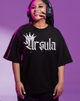 Ursula Spray Paint Crown Graphic Tee Lesbian Pride T-Shirt on front of Black Oversize Deep Drop Shoulder Tee - 190 GSM