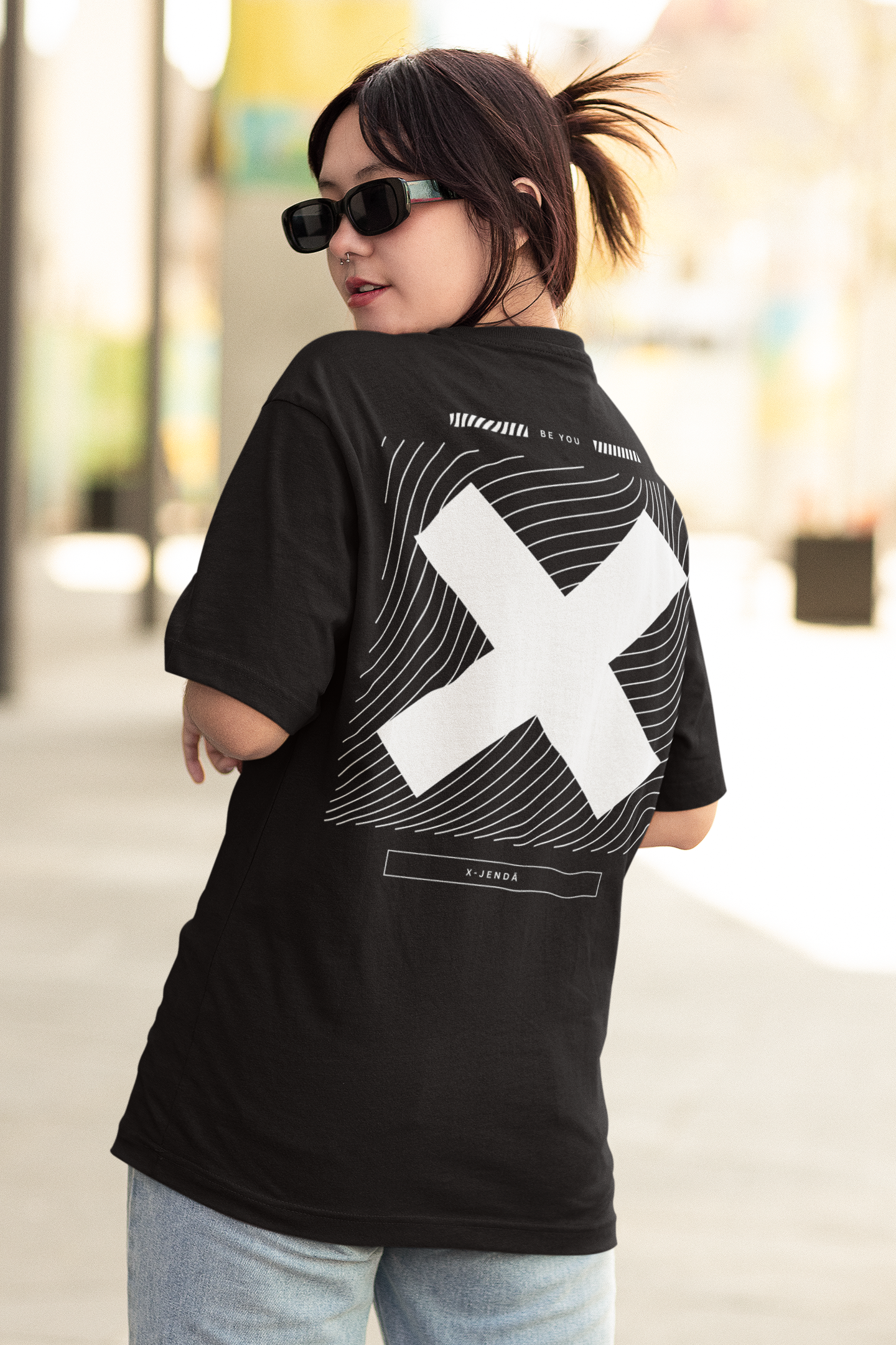 X-Jenda Pride Japanese Gender Fluid Shirt Black Oversize Deep Drop Shoulder Tee Oversize Deep Drop Shoulder Tee - 190 GSM