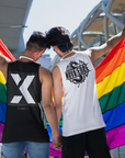 X Gender Non Binary Gender Diversity Pride Graphic Tank on back of Black Relaxed Fit Sleeveless Tank Top