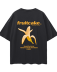 Fruitcake T-Shirt Yellow Banana on back of Gay Pride Black Oversize Tee Oversize Deep Drop Shoulder Tee - 190 GSM
