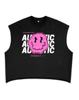 Unapologetically Autistic Pride Pink Smiley on Black French Terry Boxy Tank Top French Terry Boxy Tank Top