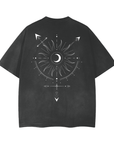 Transgender v1 Gender Symbol in Celestial Design on Space Black Vintage Wash Frayed T-Shirt - 260 GSM Vintage Wash Frayed T-Shirt