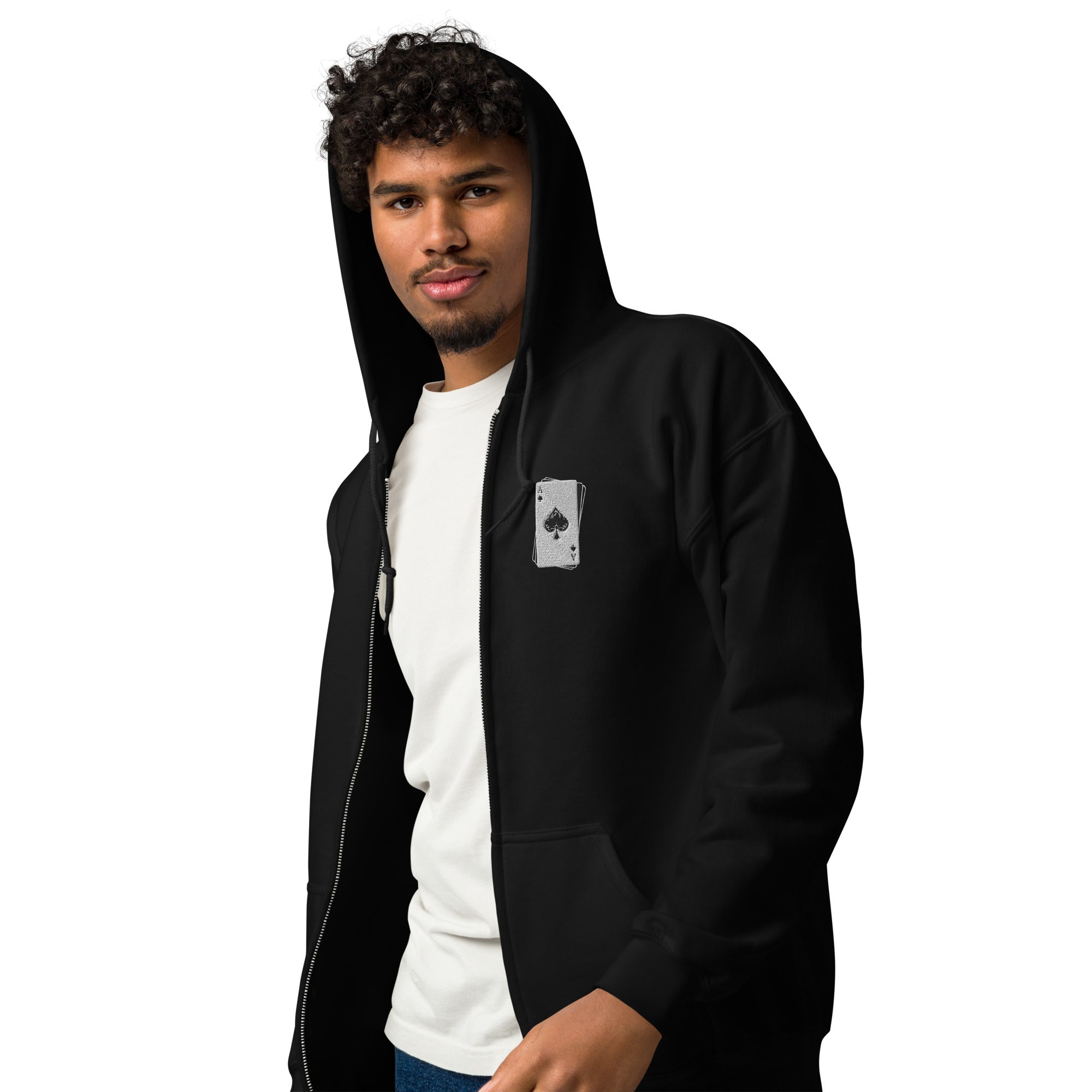 Asexual Pride Sweatshirt Ace of Spades Playing Card Embroidered on Black heavy blend zip hoodie Heavy Blend Zip Hoodie