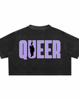 Queer Cat Club Queer Pride Lavender Text on Snow Washed Crop Top Snow Washed Crop Top