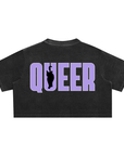 Queer Cat Club Queer Pride Lavender Text on Snow Washed Crop Top Snow Washed Crop Top