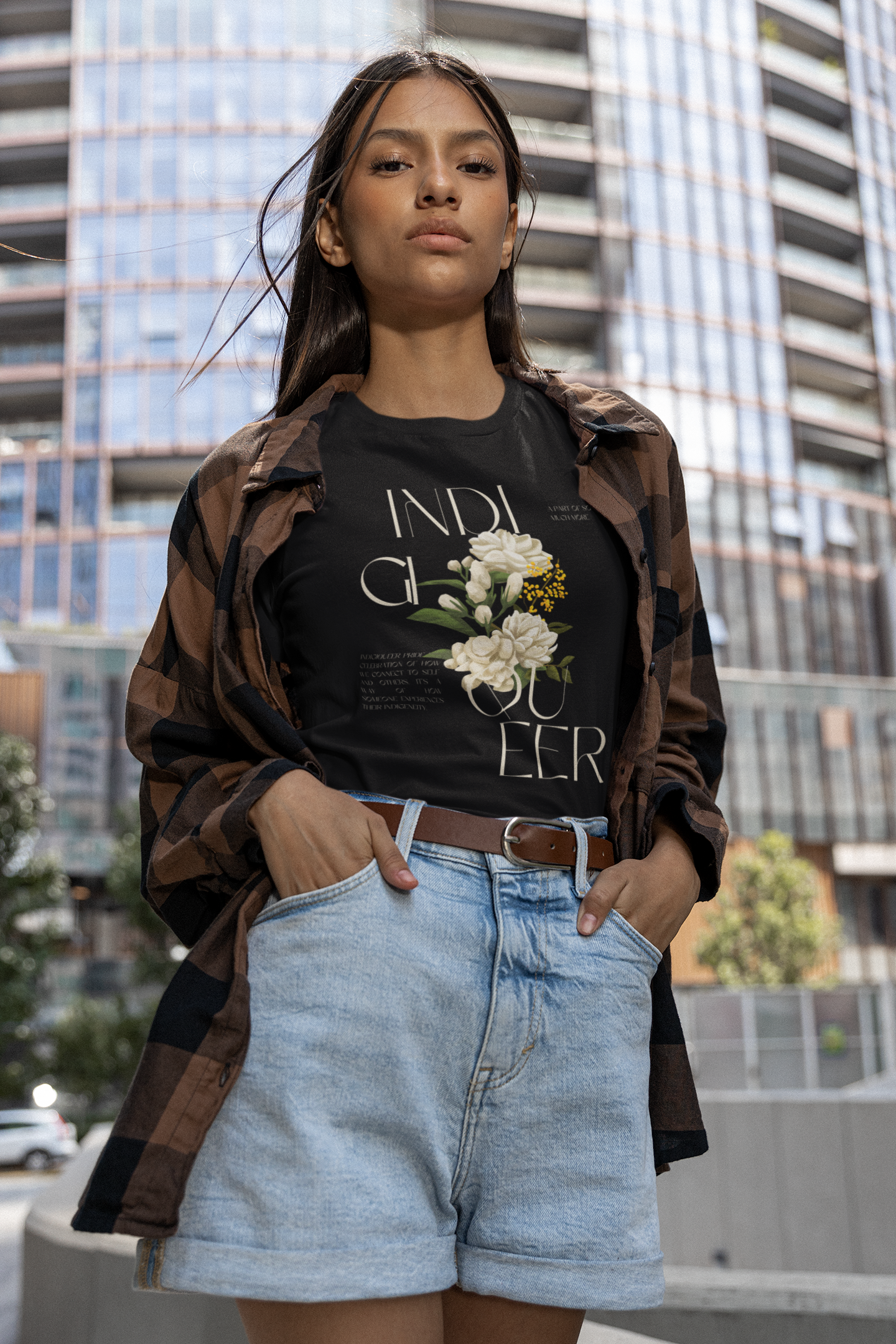 Indigiqueer Pride Shirt Vintage Flower Design on Relaxed Fit Size Inclusive T-shirt Relaxed Fit T-Shirt
