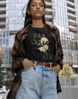 Indigiqueer Pride Shirt Vintage Flower Design on Relaxed Fit Size Inclusive T-shirt