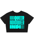 Indigiqueer Pride Turquoise Word Art on Black Baby Tee Seamless T-Shirt Baby Tee Seamless Tee