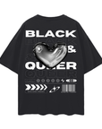 Black and Queer Pride Shirt Chrome Heart Street Inspired Oversize Deep Drop Shoulder Tee Oversize Deep Drop Shoulder Tee - 190 GSM