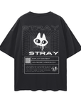 Stray Cat Streetwear T-Shirt Wild Cat Outsider Black Oversize Tee Oversize Deep Drop Shoulder Tee - 190 GSM