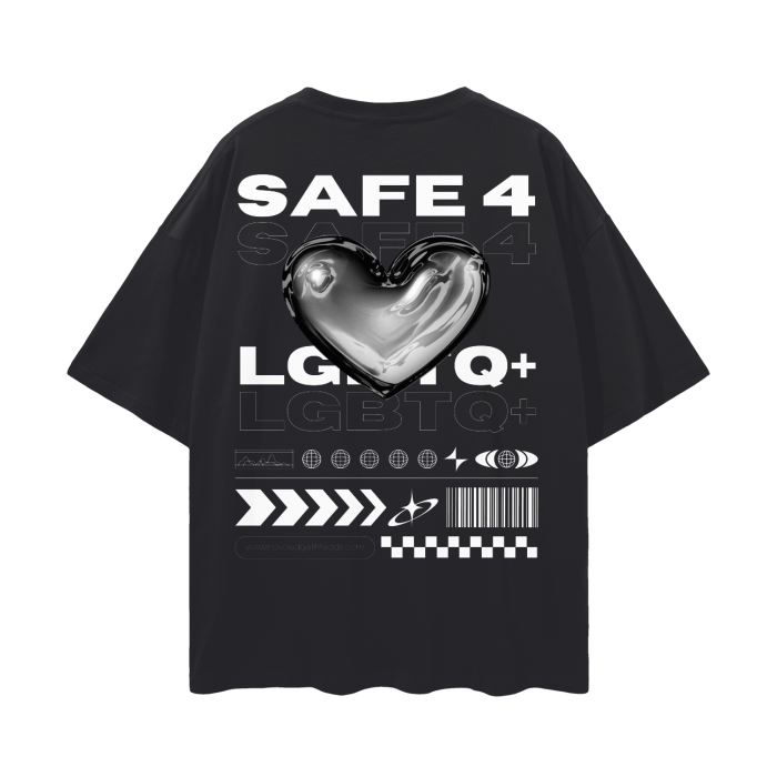 Safe for LGBTQ+ People Pride T-Shirt on Black Oversize Deep Drop Shoulder Tee Oversize Deep Drop Shoulder Tee - 190 GSM