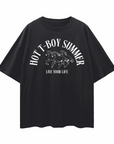 Hot T-Boy Summer Trans Pride on front of Black Oversize Deep Drop Shoulder Tee Oversize Deep Drop Shoulder Tee - 190 GSM