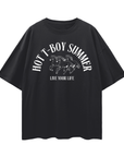 Hot T-Boy Summer Trans Pride on front of Black Oversize Deep Drop Shoulder Tee Oversize Deep Drop Shoulder Tee - 190 GSM