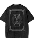 Tarot Card Inspired Design Graphic Tee on Black Acid Wash Oversize T-Shirt Acid Wash Oversize T-Shirt