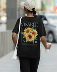 Sunflower Hidden Disabilities Pride Shirt on back of Black Oversize Deep Drop Shoulder Tee Oversize Deep Drop Shoulder Tee - 190 GSM