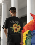 Sunflower Hidden Disabilities Pride Shirt on back of Black Oversize Deep Drop Shoulder Tee Oversize Deep Drop Shoulder Tee - 190 GSM