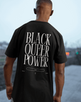 Black Queer Power Pride T-Shirt Minimal Graphic back of Size Inclusive Black Oversize Tee Size Inclusive Oversize Tee
