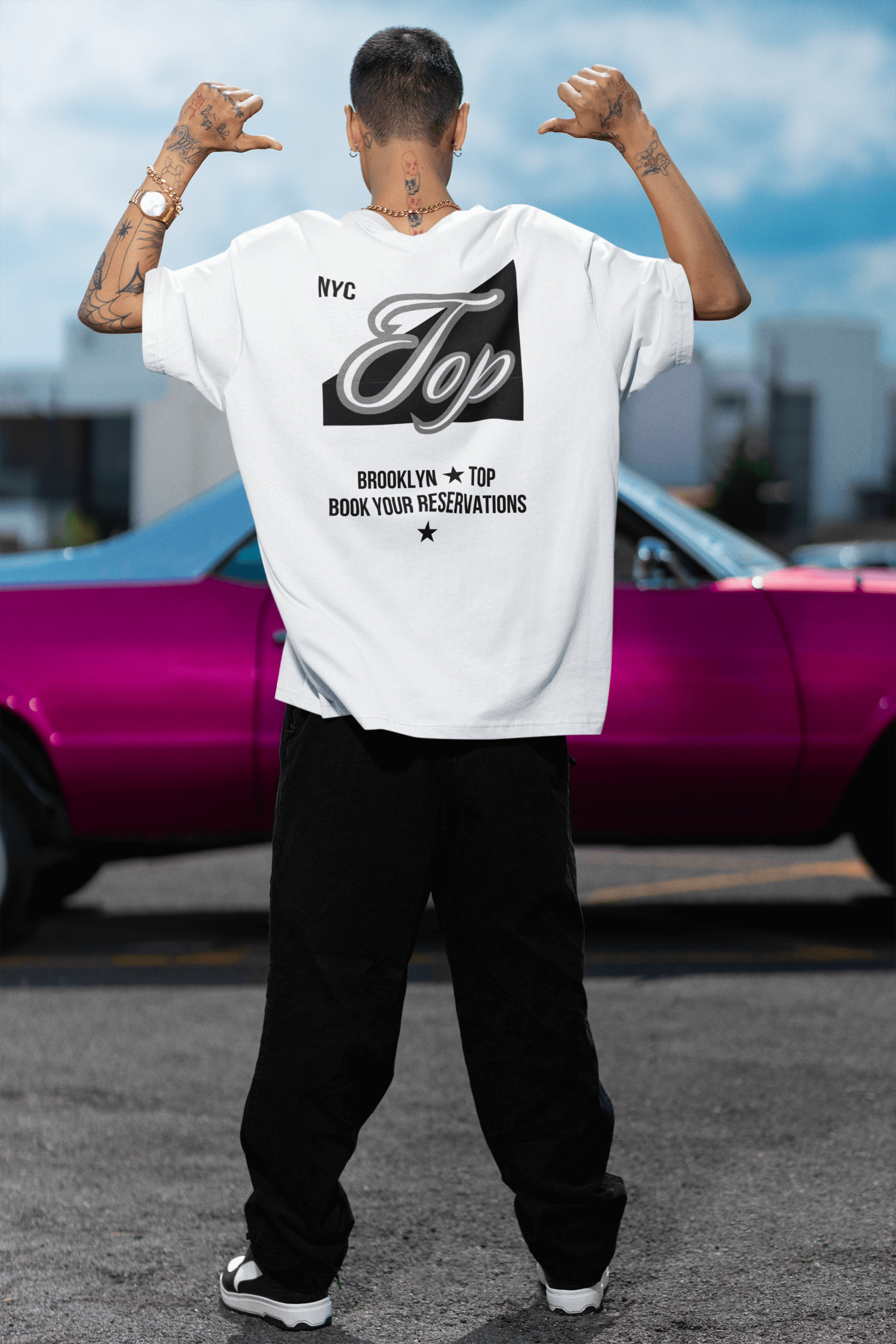 NYC Top Gay Pride on back of White Oversize by Tee Nova Edge Threads